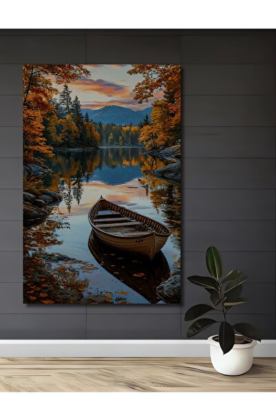 Teona Ahşap Pictură decorativă din lemn cu peisaj de barcă de toamnă și aspec...