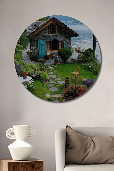 Teona Ahşap Masalsı Göl Evul de pe malul lacului, pictură în ulei cu aspect d...