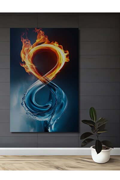 Teona Ahşap Simbolul infinitului focului și a apei, tablou decorativ din lemn...