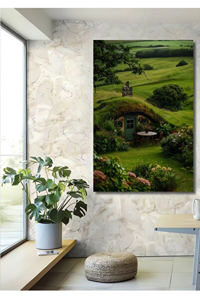 Teona Ahşap Masalsı Hobbit House Tablou decorativ din lemn cu aspect de acuarelă