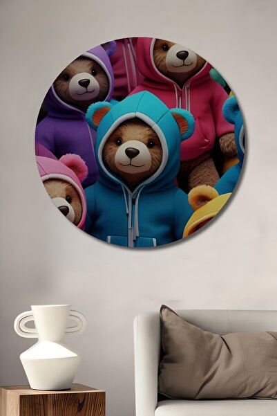 Teona Ahşap cu glugă Ursuleți colorați imprimare digitală Tablou decorativ di...