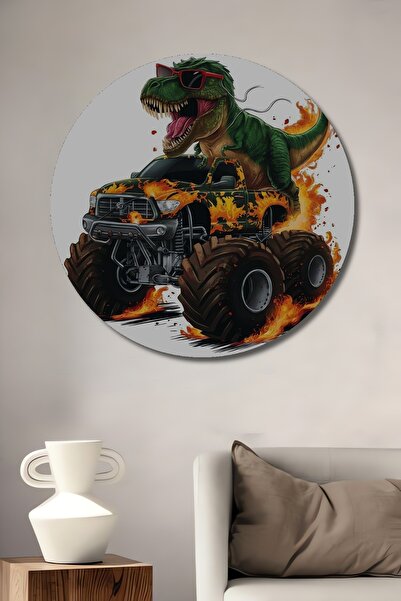 Teona Ahşap Dinozaur Monster Truck Tablou decorativ din lemn cu aspect de pic...