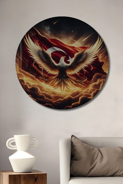 Teona Ahşap Vopsea în ulei cu aspect de vultur cu steagul turcesc, pictură de...