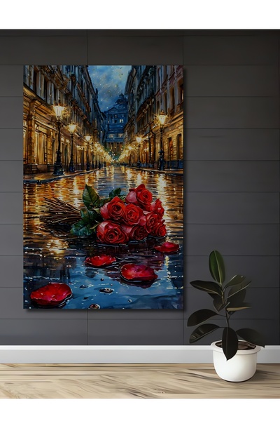 Teona Ahşap Ξύλινο διακοσμητικό πίνακα με ρομαντικά τριαντάφυλλα και αστικό τ...
