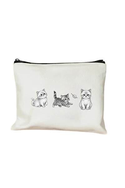 Elbasan Tekstil Organizator de geantă de machiaj din pânză Clutch Minik Cute pisică ler