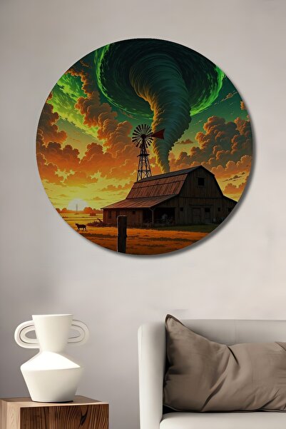 Teona Ahşap Pictură decorativă rotundă de perete, cu aspect de pictură în ule...