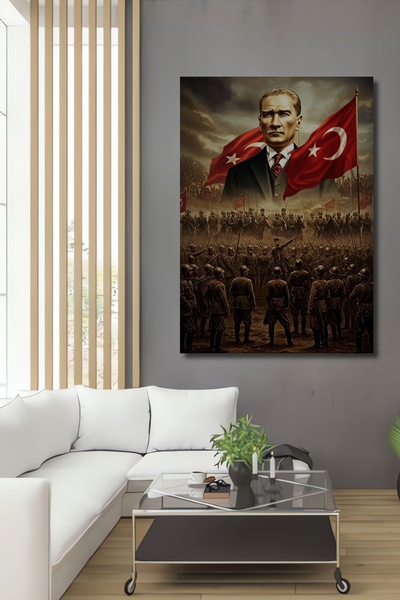 Teona Ahşap Μουσταφά Κεμάλ Ατατούρκ Ελαιογραφία με εμφάνιση ηρωικού θέματος, ...