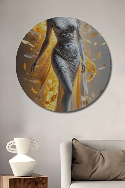 Teona Ahşap Tablou decorativ din lemn cu siluetă de femeie aurie strălucitoar...