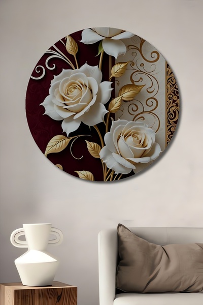 Teona Ahşap Trandafir alb cu frunze aurii cu model Aspect în relief Artă mode...