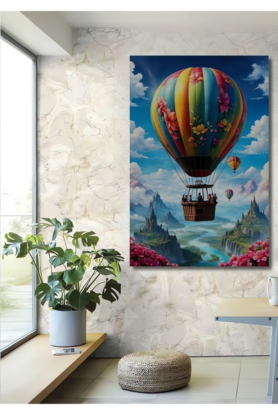 Teona Ahşap Tablou decorativ din lemn cu aspect de acuarelă cu baloane cu aer...