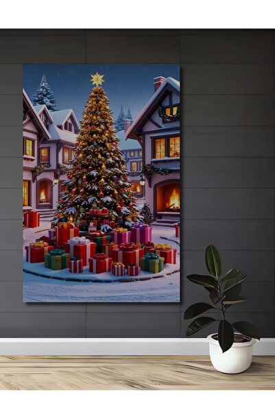 Teona Ahşap Pictură decorativă din lemn cu aspect de brad de Crăciun și cadou...
