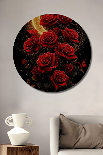 Teona Ahşap Trandafiri roșii magici și semilună Tablou decorativ din lemn Pic...