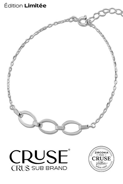 Cruse 925 Ayar Gümüş Oval Zincir Detaylı Minimal Bileklik 18 Ayar Beyaz Altın...