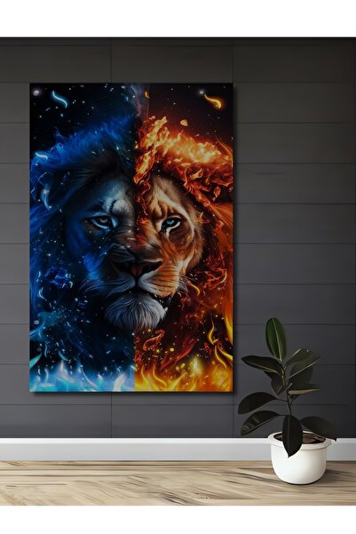 Teona Ahşap Pictură artistică cu puterea focului și a gheții lui leu, tablou ...