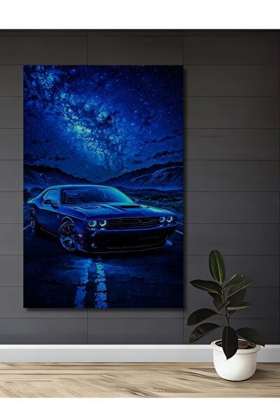 Teona Ahşap Görkemli Mavi Spor Araba Yağlı Boya Görünümlü Dekoratif Ahşap Tablo
