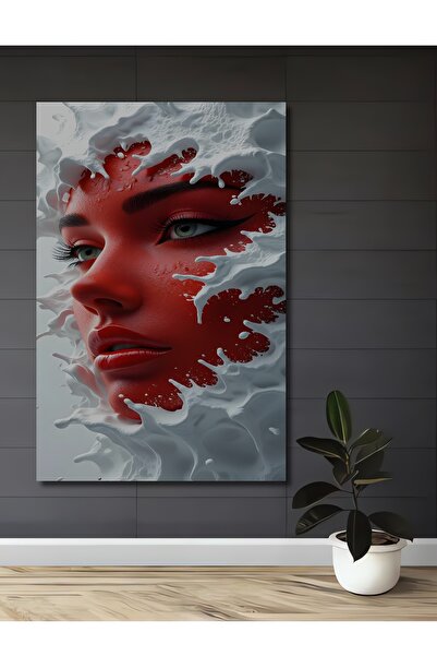 Teona Ahşap Γυναικείο πρόσωπο με κόκκινο σχέδιο σε ακουαρέλα, μοντέρνα τέχνη,...