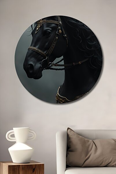 Teona Ahşap Μυστηριώδης Ελαιογραφία Μαύρου Αλόγου, Διακοσμητικός Ξύλινος Πίνα...