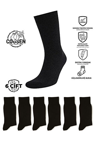 Cousen 6 ÇİFT KLASİK SİYAH ÇORAP CLAS TASARIM PAMUKLU VE GÜNLÜK COMFORT