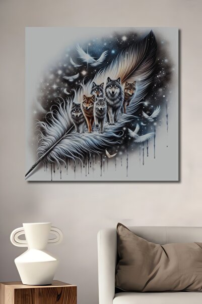 Teona Ahşap Мистериозна вълча глутница, маслена живопис, декоративна картина ...