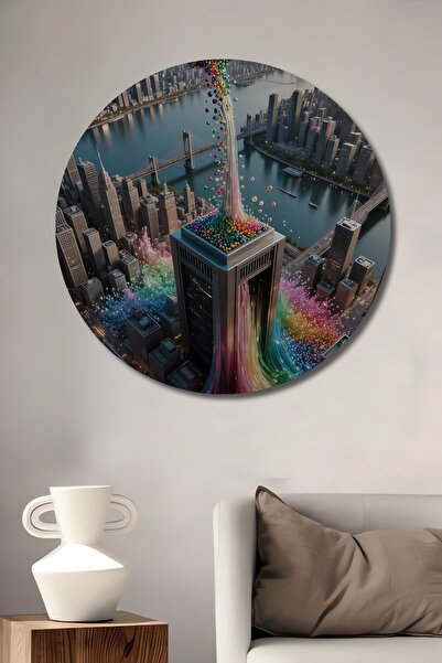 Teona Ahşap Pictură decorativă din lemn cu peisaj urban Rainbow Rain, pictură...