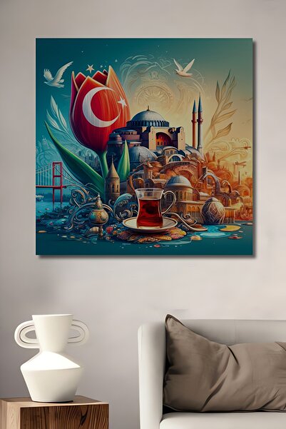 Teona Ahşap Pictură decorativă pe lemn cu aspect de acuarelă, reprezentând Tu...