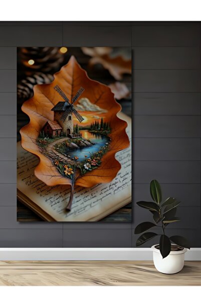 Teona Ahşap Ξύλινο διακοσμητικό πίνακα με εμφάνιση ελαιογραφίας, ανεμόμυλο κα...