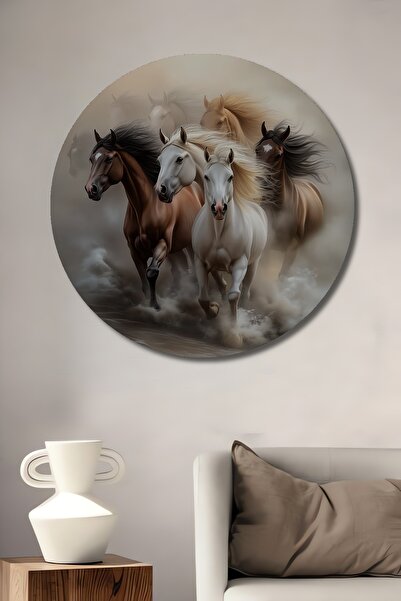 Teona Ahşap Tablou rotund de perete cu aspect de pictură în ulei, cu trupă de...