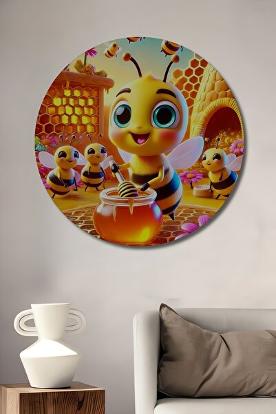 Teona Ahşap Dulciuri cu albine și borcan cu miere Pictură murală rotundă din ...