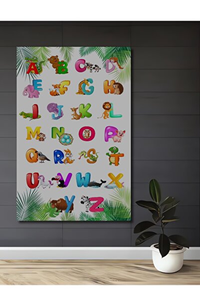 Teona Ahşap Tablou din lemn cu aspect de acuarelă, cu animale din alfabetul c...
