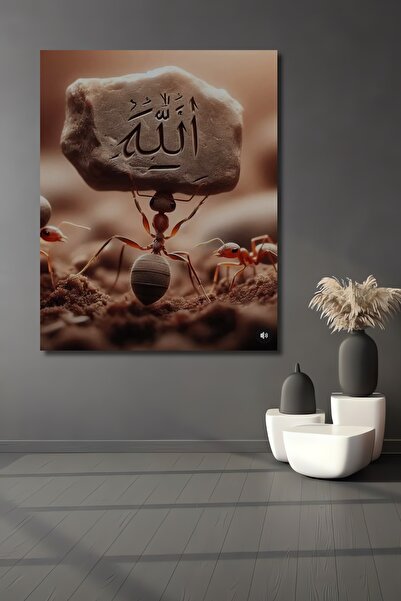 Teona Ahşap Masă decorativă din lemn cu sculptură furnică și Allah