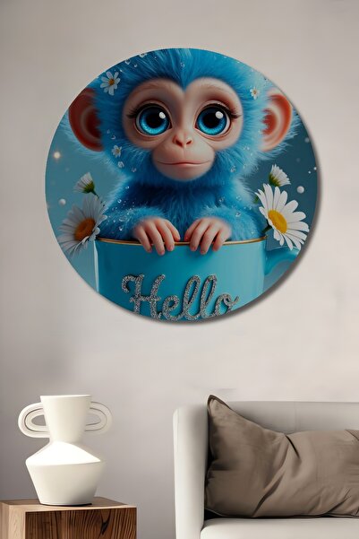 Teona Ahşap Maimuța albastră plină de drăgălășenie imprimare digitală Pictură...