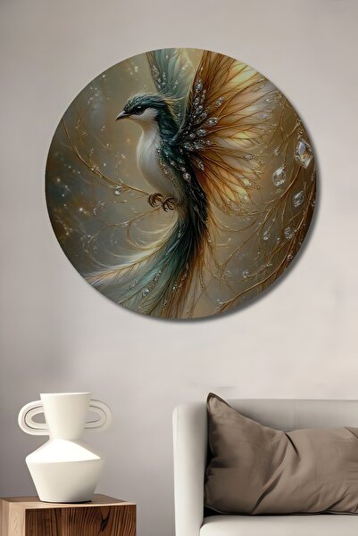 Teona Ahşap Pictură decorativă rotundă de perete, cu aspect de lemn, cu pasăr...