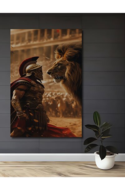 Teona Ahşap Σπαρτιάτης πολεμιστής και λιοντάρι συναντώνται: Ξύλινο διακοσμητι...
