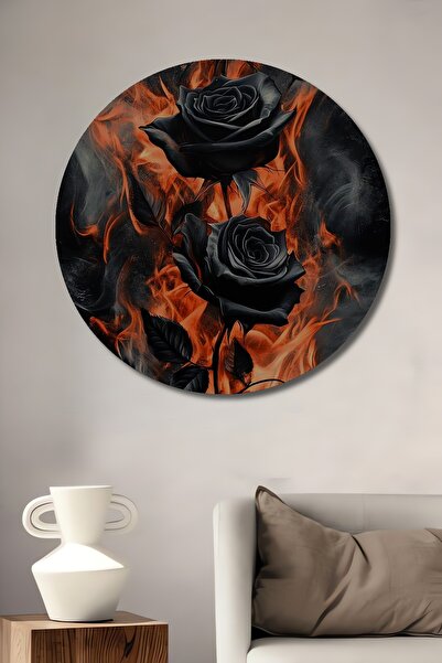 Teona Ahşap Trandafiri negri în flăcări, pictură decorativă pe lemn cu aspect...