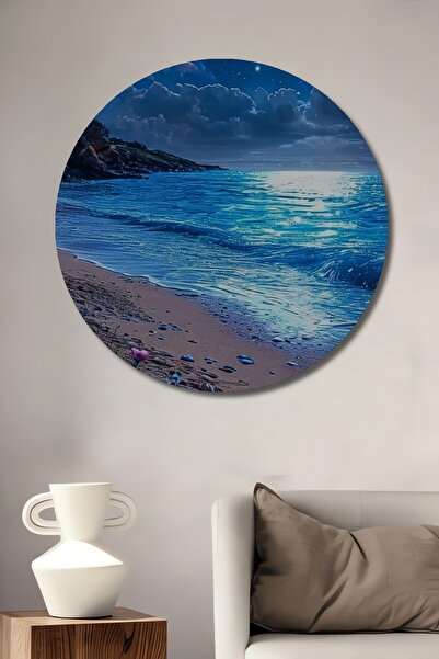 Teona Ahşap Peisaj de plajă strălucitoare cu lună plină, aspect în acuarelă, ...