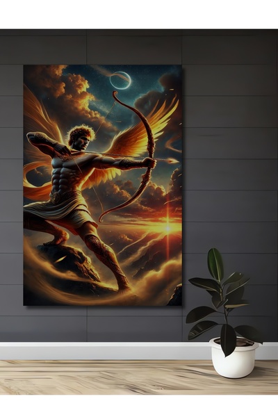 Teona Ahşap Διακοσμητικός Ξύλινος Πίνακας με Ελαιογραφία του Θεού Τοξότη με Χ...