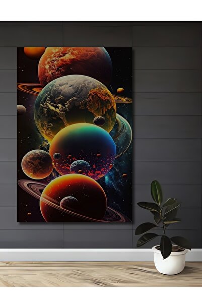 Teona Ahşap Tablou decorativ din lemn cu aspect de pictură în ulei cu planete...