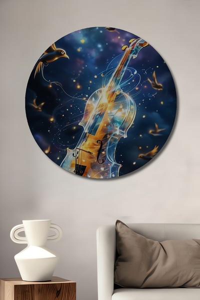 Teona Ahşap Pictură de artă cu vioară și păsări magice, pictură rotundă de pe...