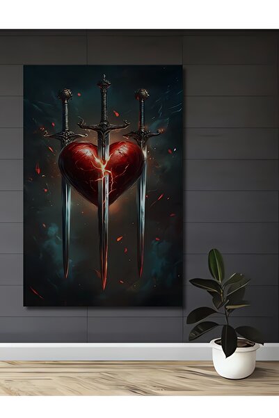 Teona Ahşap Inimă frântă, trei săbii, pictură în ulei, tablou decorativ din lemn