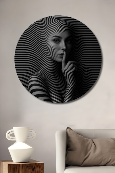 Teona Ahşap Pictură murală rotundă cu femeie misterioasă în stil abstract