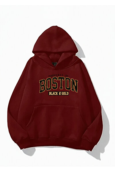 Mayer Butik سويت شيرت بوسطن مطبوع قصة فضفاضة بغطاء رأس للجنسين للنساء/الرجال