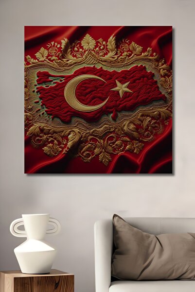 Teona Ahşap Kırmızı Ay Yıldızlı Türkiye Haritası Kabartma Görünümlü Dekoratif...