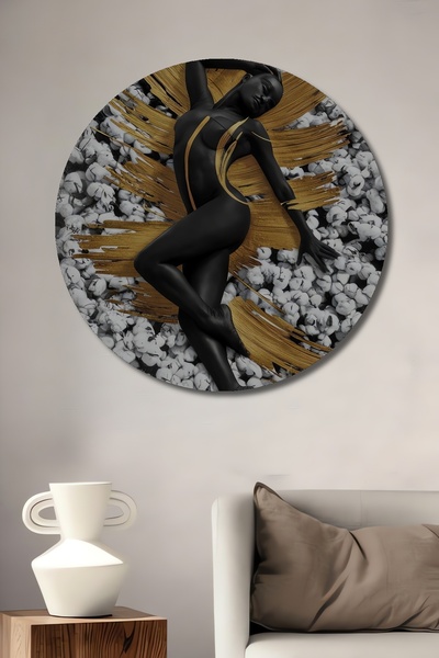 Teona Ahşap Διακοσμητικό ξύλινο πίνακα με χρυσές λεπτομέρειες, μαύρη ανθρώπιν...