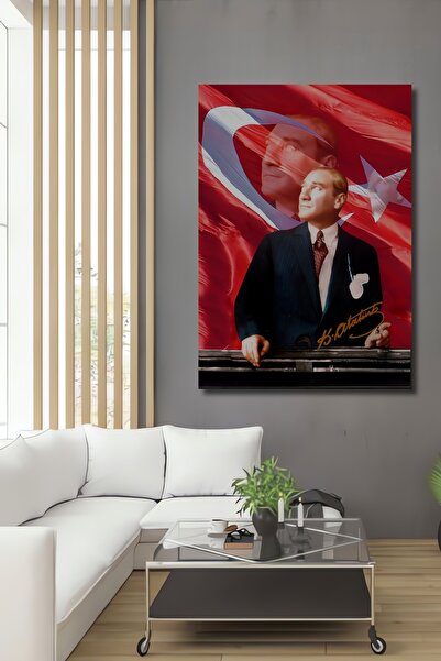 Teona Ahşap Διακοσμητικό ξύλινο τραπέζι με ελαιογραφία του Ατατούρκ, Γκάζι Μο...