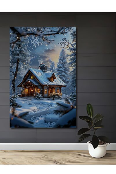Teona Ahşap Χειμερινό Παραμυθένιο Σχέδιο Σπιτιού με Ελαιογραφία, Διακοσμητικό...