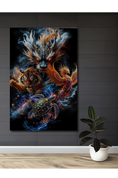 Teona Ahşap Pictură decorativă pe lemn cu aspect de pictură în ulei cu dragon...