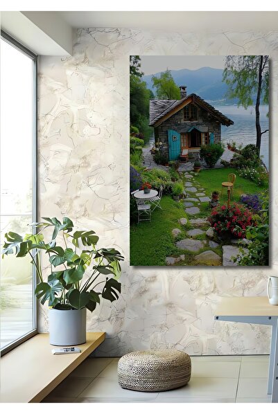 Teona Ahşap Masalsı Göl Kenarı Stone House Tablou decorativ din lemn cu aspec...