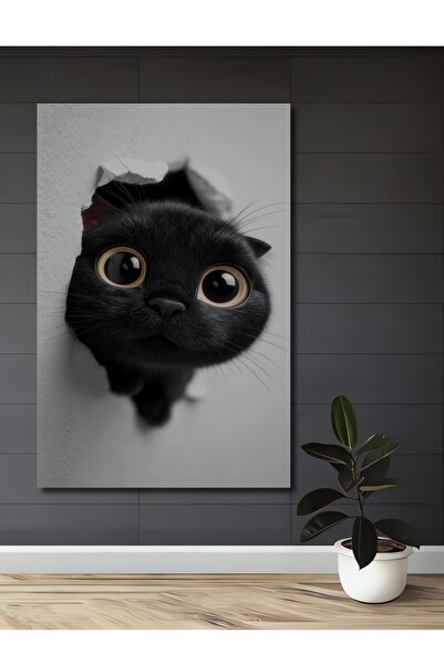 Teona Ahşap Tablou decorativ din lemn cu imprimare neagră pisică