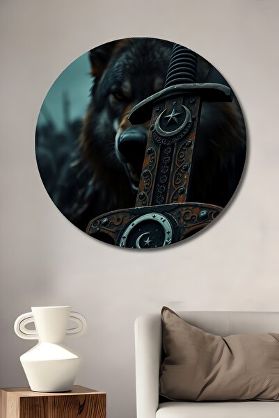 Teona Ahşap Διακοσμητικό ξύλινο πίνακα με ελαιογραφία με τον μεγαλοπρεπή λύκο...