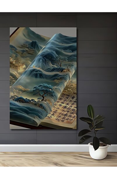 Teona Ahşap Tablou decorativ din lemn cu aspect de acuarelă, inspirat de Asia